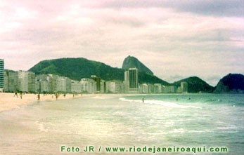 Foto da praia de Copacabana ao por sol